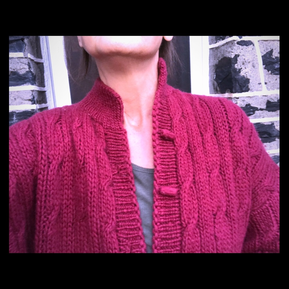 Chunky cable knit wool cardigan
